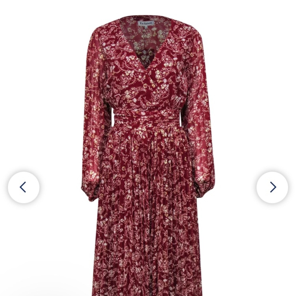 Crimson colored maxi dress with gold threading size M